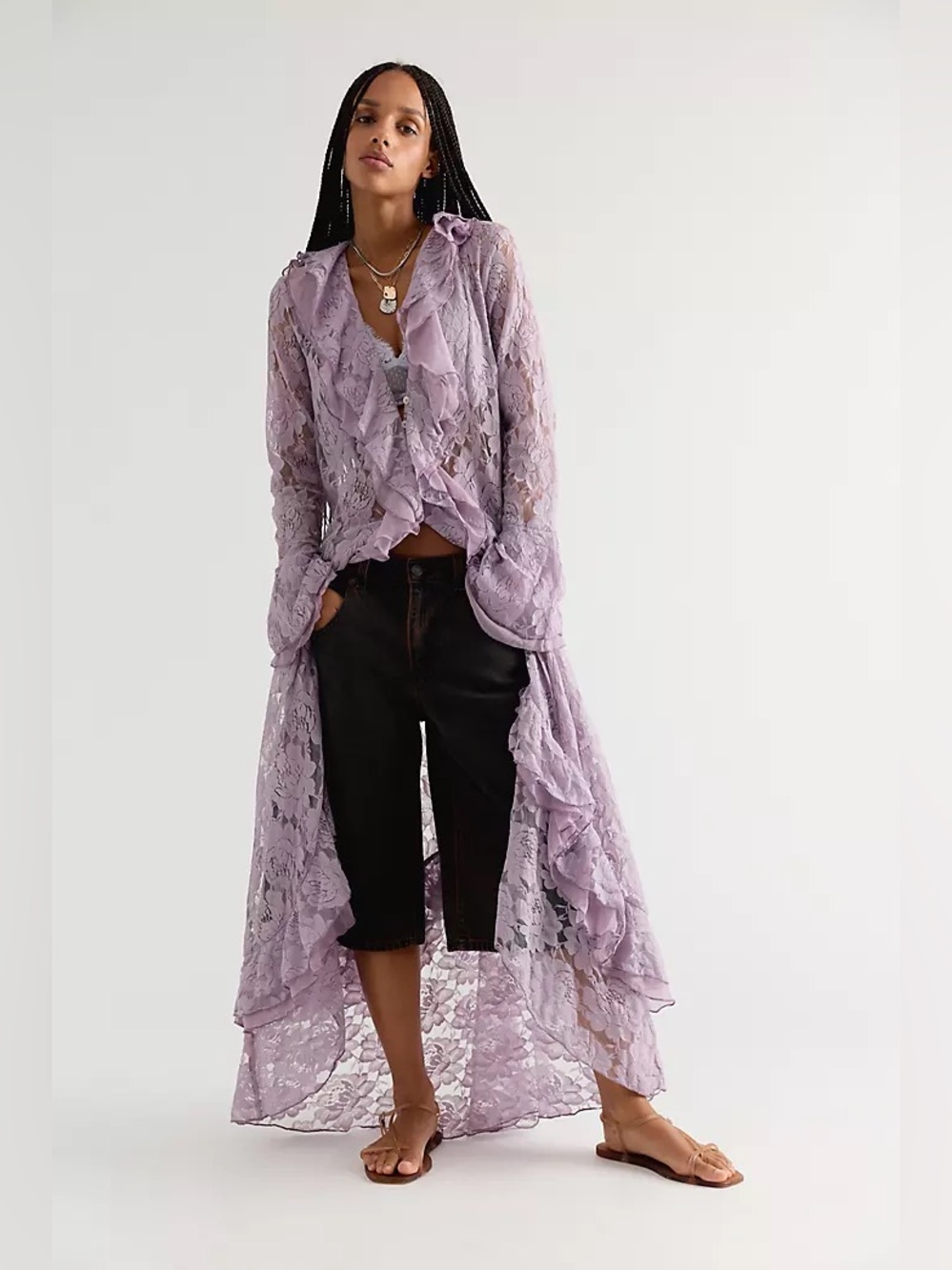 Free People Heirloom Maxi Top Duster Lace Purple Size Medium Cool Violet